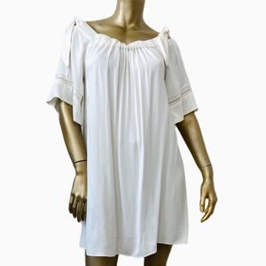 ALEXIS 100% Viscose ivory Tie Shoulder Elastic Neckline Flowy Dress SZ S